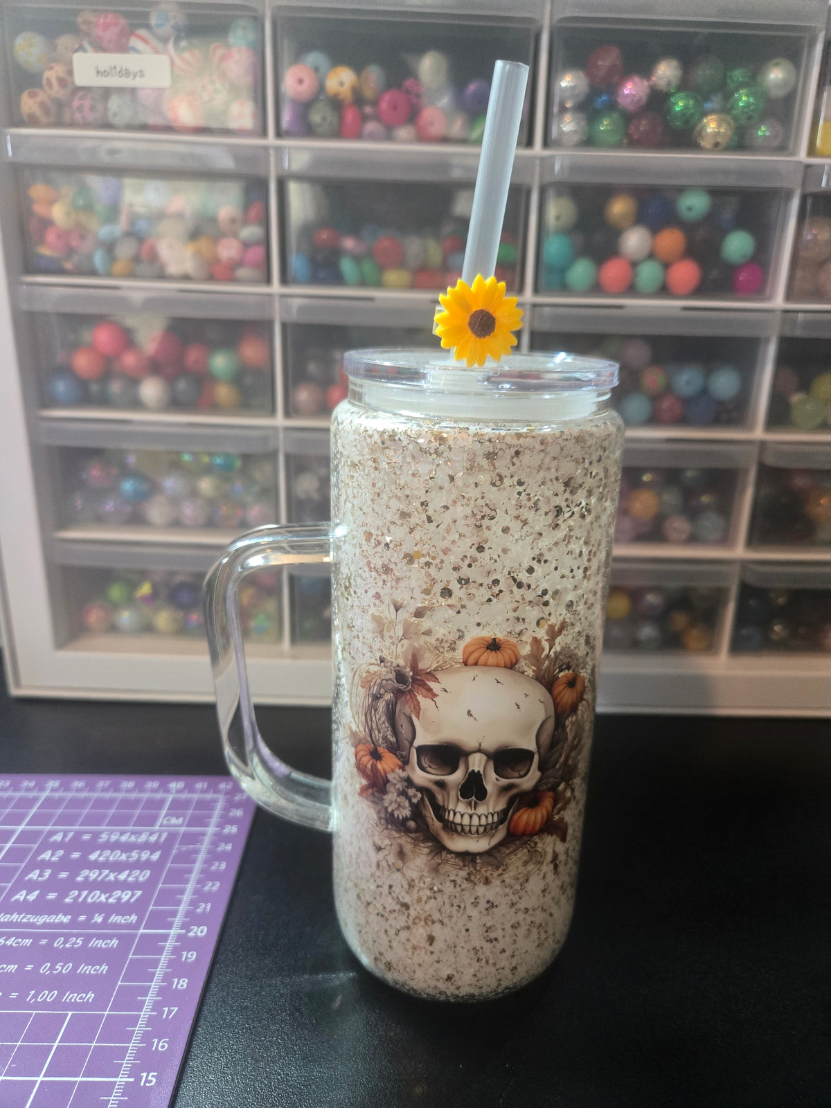 Skeleton 20oz Glass Mug w/Straw - Dry Glitter (Copy)