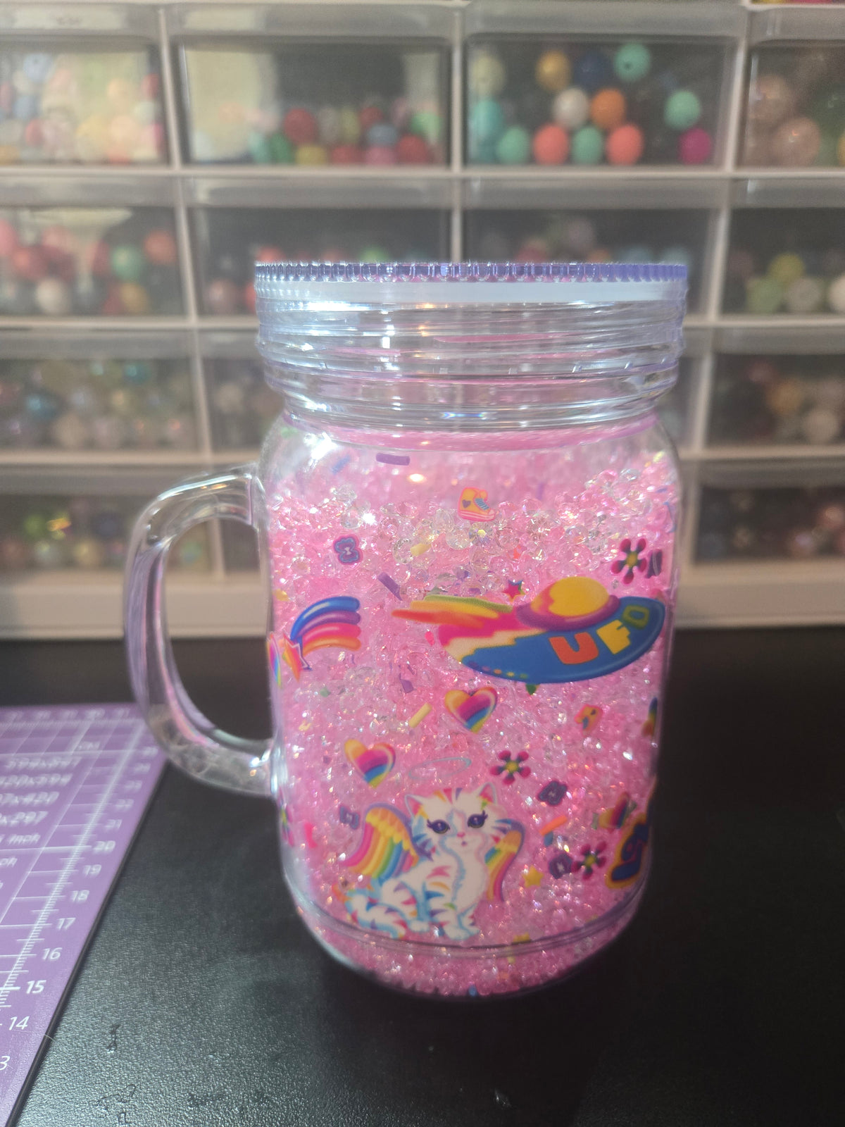Neon LF Acrylic Mason Jar Mug w/Straw - Rhinestone Shaker