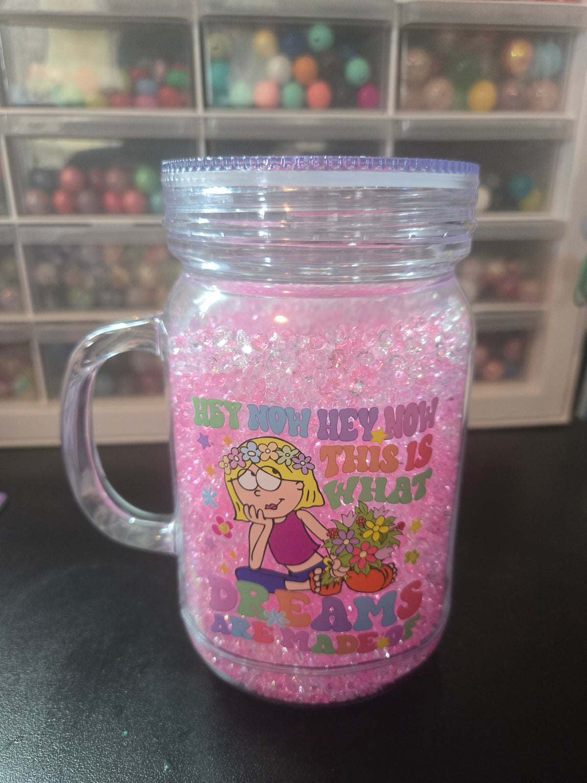 Lizzie Acrylic Mason Jar Mug w/Straw - Rhinestone Shaker