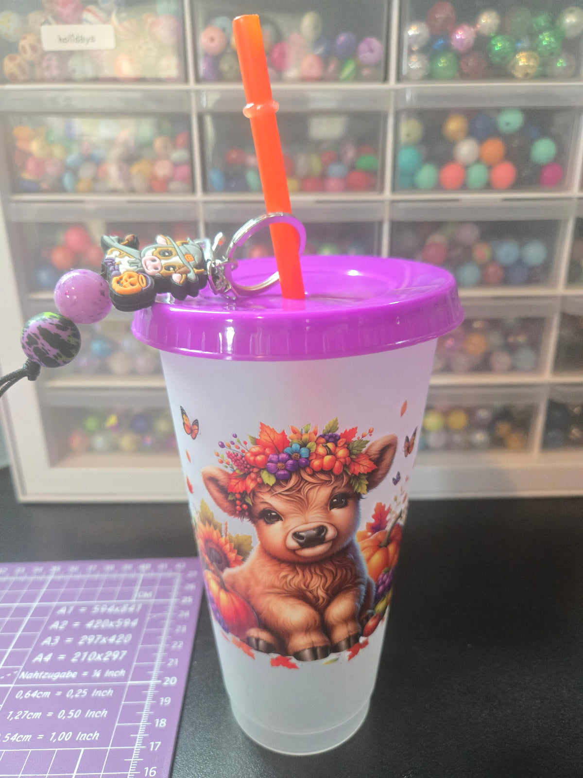 Halloween Cow Cold Cup w/Straw & Keychain