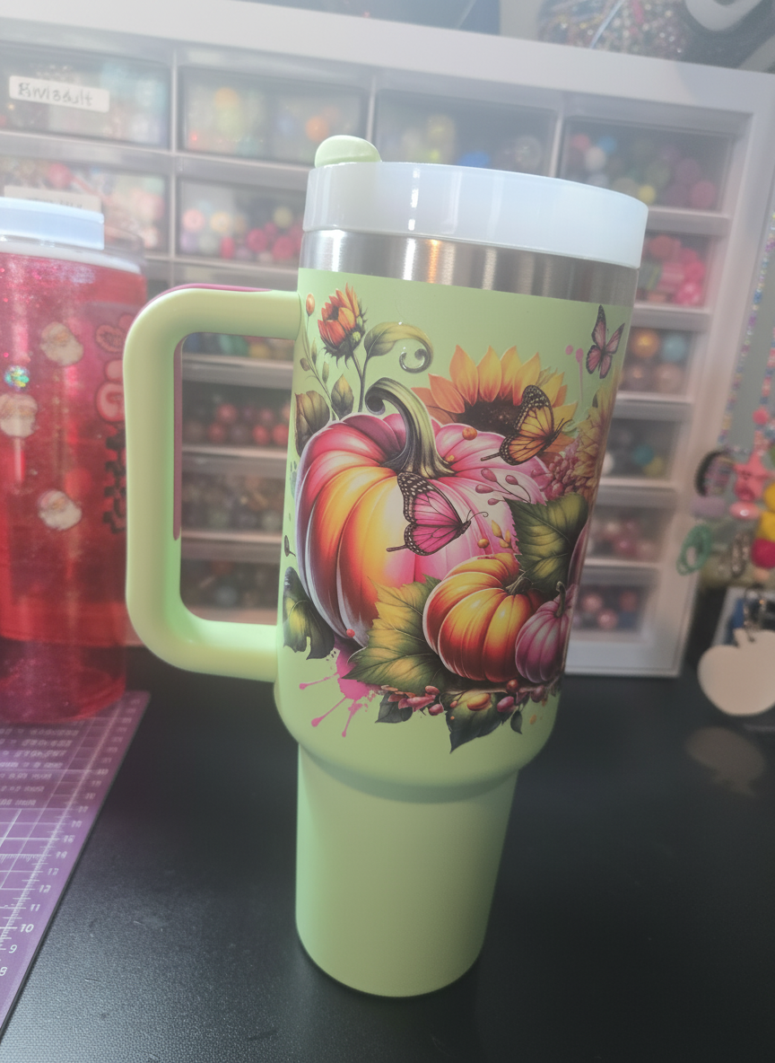 Sunflower/Pumpkins 40oz Stainless Steel Tumbler w/Straw