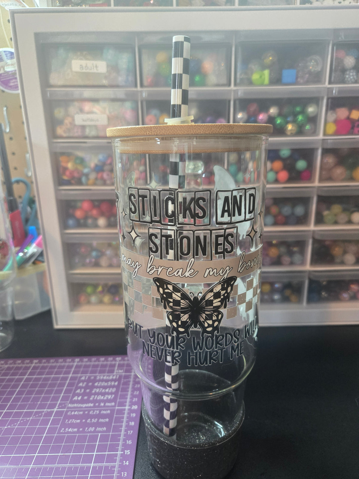 Sticks and Stones 40oz Glass Tumbler w/Straw, Boot and Bamboo Lid