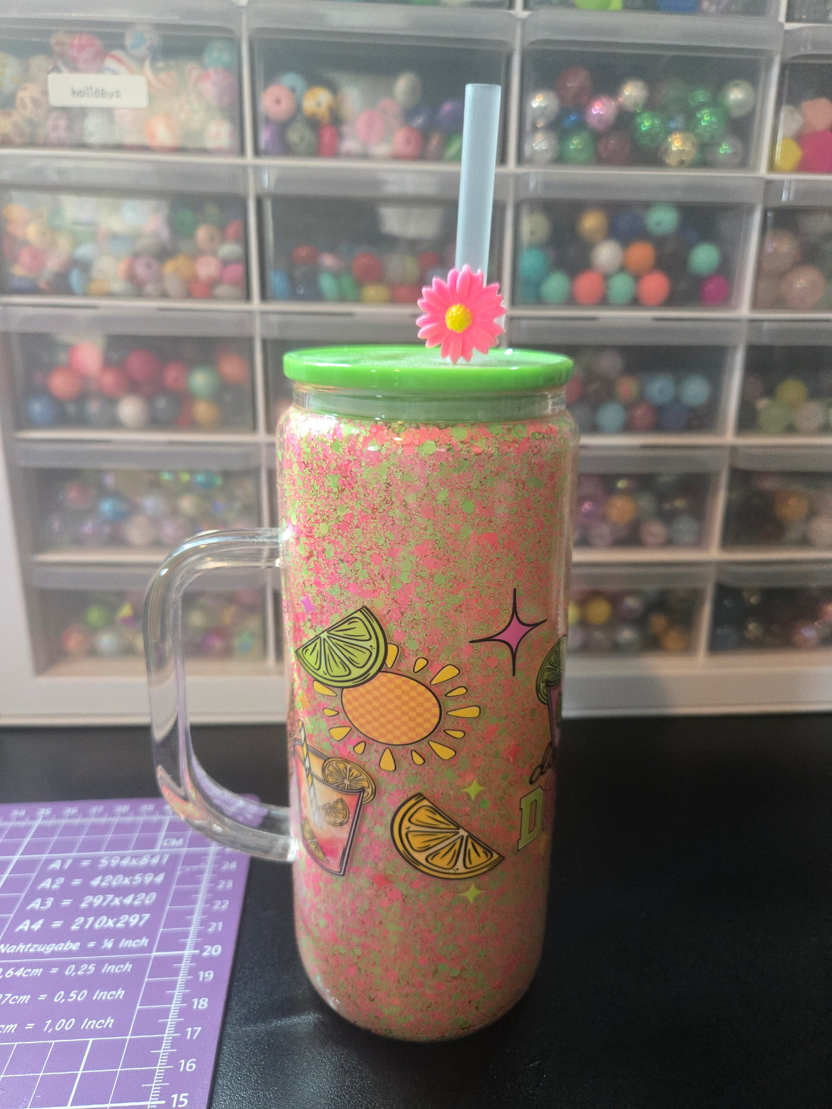 Day Drinkin' 20oz Glass Mug w/Straw - Dry Glitter