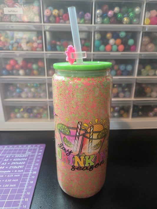 Day Drinkin' 20oz Glass Mug w/Straw - Dry Glitter