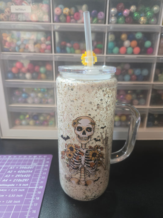 Skeleton 20oz Glass Mug w/Straw - Dry Glitter (Copy)
