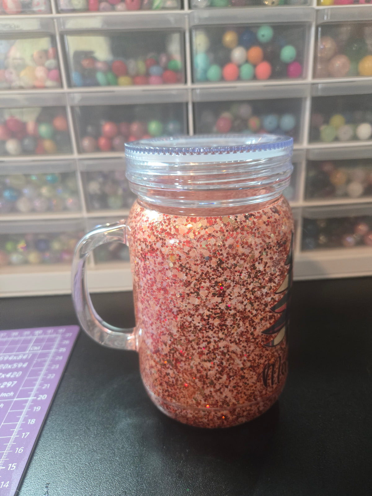 Christmas Trees Acrylic Mason Jar Mug w/Straw - Dry Glitter