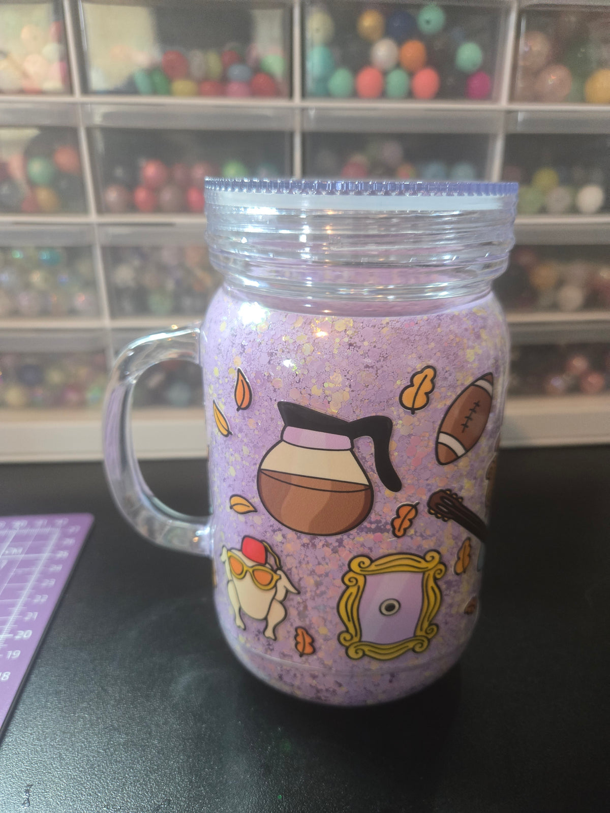 Friends Acrylic Mason Jar Mug w/Straw - Dry Glitter