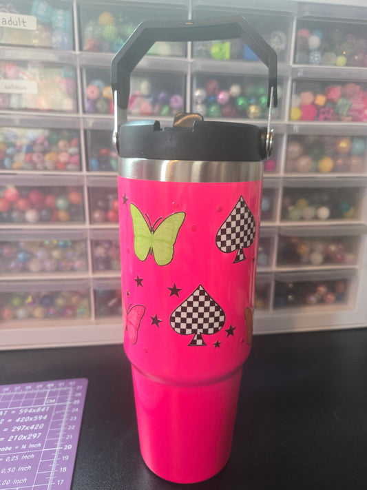 Butterflies and Spades 30oz Flip Straw Stainless Steel Tumbler