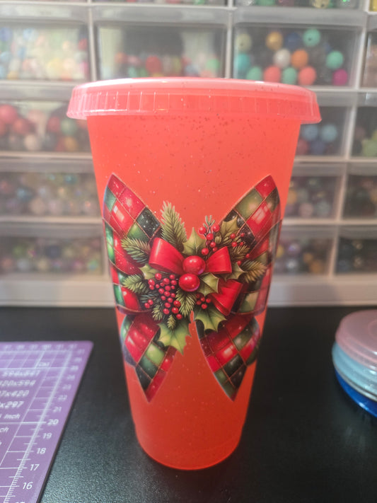 Christmas Bow Cold Cup w/Straw
