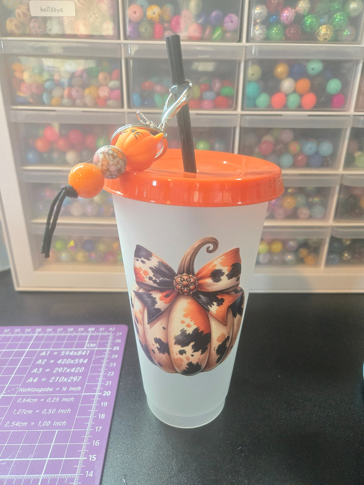 Cowprint Pumpkin Cold Cup w/Straw & Keychain