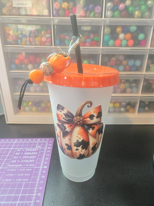 Cowprint Pumpkin Cold Cup w/Straw & Keychain