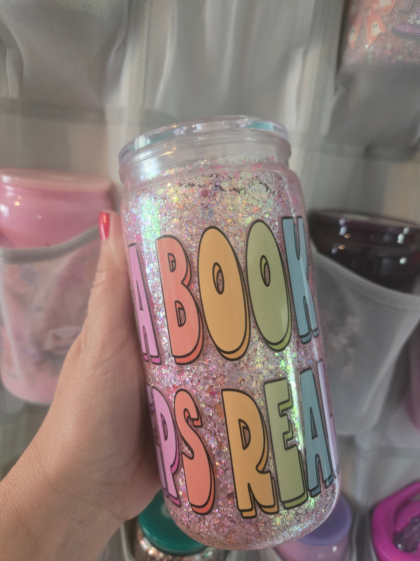 A Book A Day 16oz Acrylic Cup w/Straw - Dry Glitter