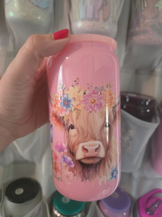 Cow 16oz Glass w/Straw