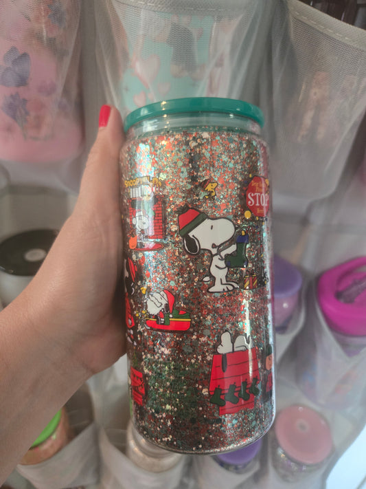CB Christmas 16oz Glass Cup w/Straw - Dry Glitter
