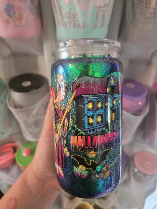 Town of Halloween 16oz Acrylic Cup w/Straw - Dry Glitter