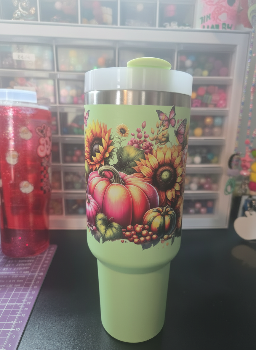 Sunflower/Pumpkins 40oz Stainless Steel Tumbler w/Straw