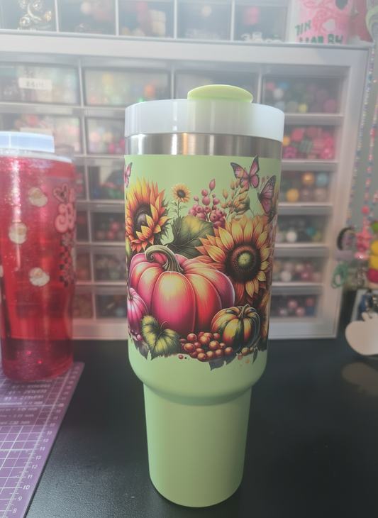 Sunflower/Pumpkins 40oz Stainless Steel Tumbler w/Straw