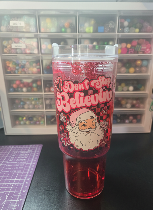 Don't Stop Believin' 40oz Aclyric Glitter Tumbler w/Straw and Cup Charm